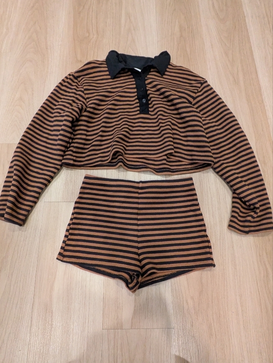 Reformation Tops - Reformation Striped Long Sleeve Rugby Short Set Size S